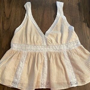 American Eagle tan/white striped peplum blouse/top